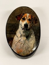 Antique Papier Mache Snuff Box Jack Russel Dog Victorian 19th century