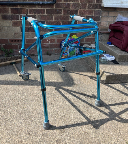 Blue wheel walking frame - 2-wheel,