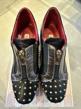 MARCO MOREO MILANO PLATFORM SHOE GOLD STUDS NAPPA NERO LAMINATO SIZE 37.5 / 4.5