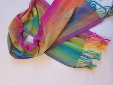 Handmade Woven Scarf Summer Shawl Rainbow Multi Coloured BRIGHT 72 x 15 S3