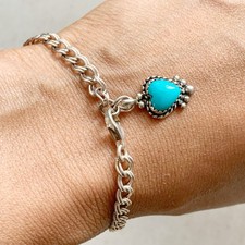 Vintage NAVAJO Sterling Silver Bracelet Real Turquoise Heart Gift For Wife Mum