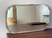 Vintage Art Deco Frameless Bevelled Edge Oval Mirror On Chain 41cm x 61cm