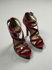 Jimmy Choo H&M Ladies Paten Leather Strappy Pump Heels Size 39 / US 8 Red 