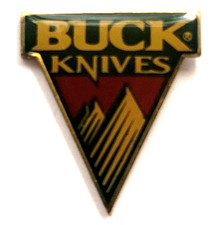 VTG Buck Knives Brand Pin Triangular Enamel Outdoor Gear Advertising Promo