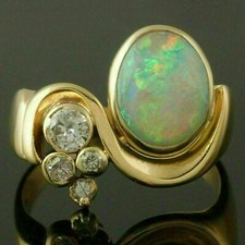 4Ct Oval Cut Fire Opal Solitaire Engagement Wedding Ring 14K Yellow Gold Finish