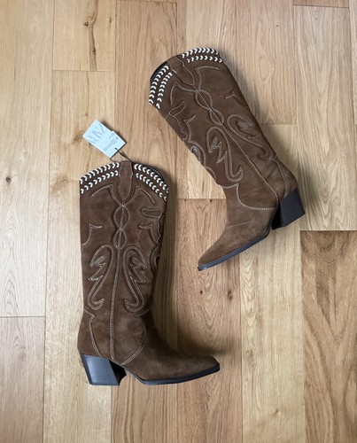 Zara brown embroidered suede - zara,