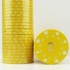 50 x Suited Gold Foil Numbered YELLOW 2, 11.5g ABS Poker Chips - END OF LINE