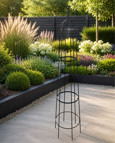 Black steel garden obelisk - steel,