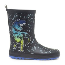Boys Wellies Black Kids Dinosaur Gripped Padded Welly Wellington SIZE