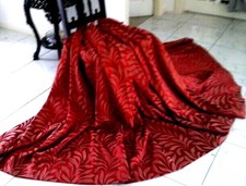 LOVELY QUALITY RED DAMASK/ BROCADE STYLE CURTAINS WITH TIEBACKS