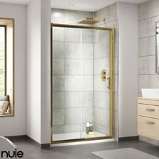 Nuie Modern Sliding Shower Enclosure Door Brushed Gold Toughened Glass Bathroom