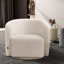 Swivel Cuddle Chair Round Accent Tub Armchair Rotating Boucle Single Sofa White