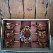 Tams Vintage Retro 1960s/1970s X6 Handled Soup Bowls & Saucers In Box New Rare!