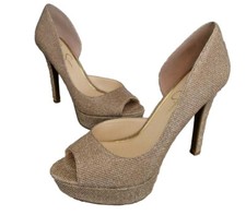 NWOB Jessica Simpson Martella Peep-Toe Platform D'orsay Pumps Gold Glitter 9.5 M