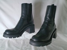 Zara boots faux leather pull on chunky sole tall ankle heeled boot black size 39