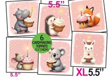 Birthday Cardmaking Card TOPPERS Cupcake Animals Cute Scrapbooking XL 5.5" Tags