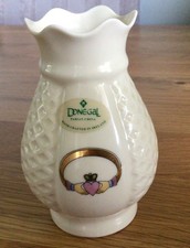 Donegal Parian China Irish Claddagh Miniature Vase - Gold Ring Design - VGC