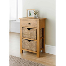 Oak Hallway Console Table Small Side Telephone Unit Basket Drawers Cabinet New.