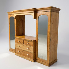 Reclaimed Antique Victorian Pine Double Wardrobe with Mirrors & Drawers