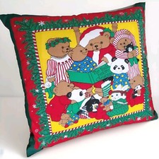 Vintage Pattern Teddy Bear Night Before Christmas Square Throw Pillow Decor  
