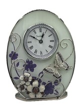 Sophia oval glass clock decorated with purple flowers crystals Used ( Ex-Display
