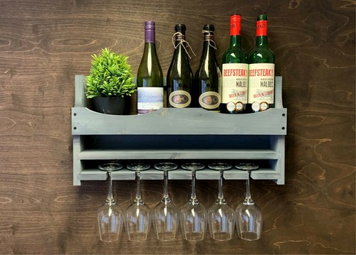 Wine shelf rack rustic - wine, grey