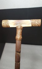 Antique Edwardian Ladies Walking Cane Mother Of Pearl + Gilt Brass Swagger Stick