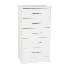 Nevada White Gloss 5 Drawer Tallboy Narrow Chest of Drawers Bedroom Storage