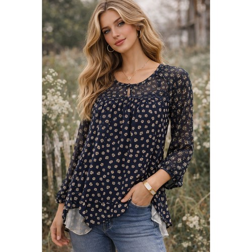Elodie navy sheer floral - navy,