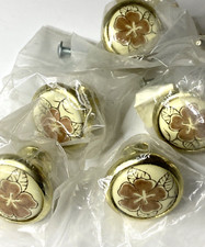 5 brown floral cabinet dresser knobs ceramic kitchen bathroom New Old Stock