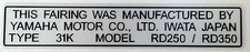 YAMAHA RD250 RD350 YPVS 31K