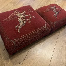 2 Small Victorian Style Cherub Tapestry Footstools on Ball Feet 1980's Vintage