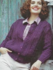 1056 Ladies Girls DK Lace & Cable Cardigan 30-40" Vintage Knitting Pattern