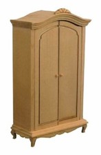 Dolls House French Style Bare Wood Armoire Wardrobe Miniature Bedroom Furniture