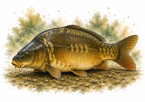 Mirror carp watercolour print - watercolour,