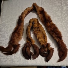 2 ​VINTAGE Brown Fox Fur Stole Wrap Scarf Full Body 1940s Hollywood Glamour