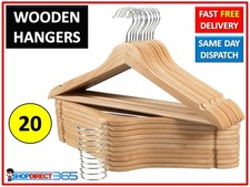 20 x Wooden Coat Hangers Suit Garments Clothes Wardrobe Wood Hanger Trouser Bar