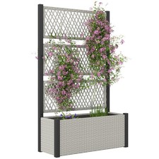 Outsunny Garden Planter Box with Trellis, Rattan Raised Bed, Mixed-grey