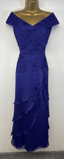 Sonia Pena Dress Purple Pleated Off Shoulder Tiered Ruffle Maxi Occasion UK 14