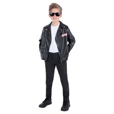 Grease T-Birds Black Leather Look Jacket Boys Fancy Dress Age 12+