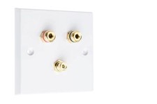 Speaker Wall Plate 1.1 White 2 Gold Binding Posts + 1 RCA AV Audio Non-solder