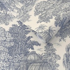 Toile Wallpaper Blue Botanical