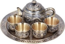 Vintage Turkish Coffee Pot, Moroccan Teapot Set of 6 Exquisite Tea Tray Cups Pl