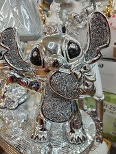 Crushed Diamond Silver Stitch Heart n Hand Ceramic Sparkly Shelf Sitter Ornament