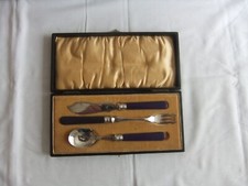Antique Purple Handle Butter Knife, Pickle Fork, Spoon Set, Silver Plated EPNS