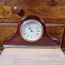 Vintage Acctim Napoleon Style Quartz Mantel Clock Wooden Case Gold Trim 