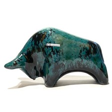 Otto Keramik Ceramic Bull- Ecuador Teal Blue/Green- West German Pottery Ornament