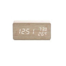 Digital Alarm Clock Wooden LED Clock Time Temperature Calendar USB Alarm Desk