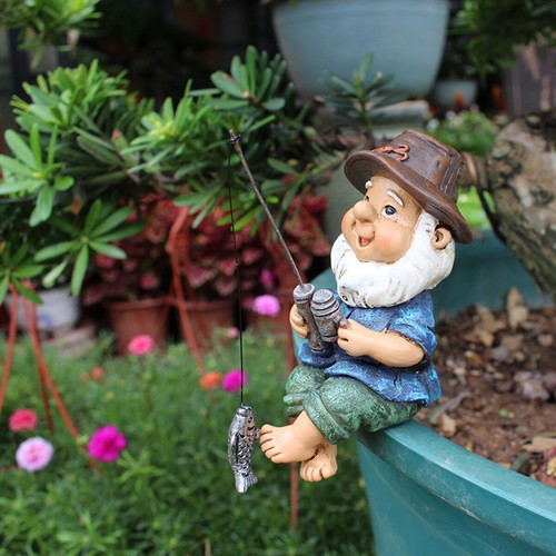 Resin fishing gnome statue - resin,
