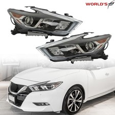 Headlights For Nissan Maxima S SL SV  2016-2018  Halogen w/ LED DRL Black RH+LH